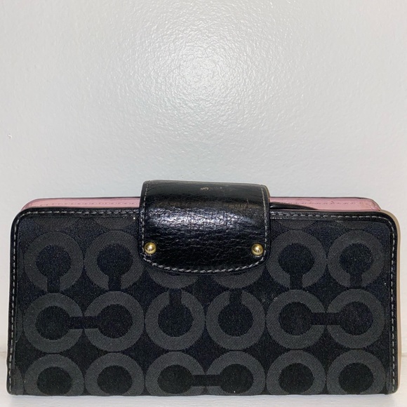 COACH clutch wallet with snap closure.  Approx 3x7.  Black and gold - Picture 2 of 8